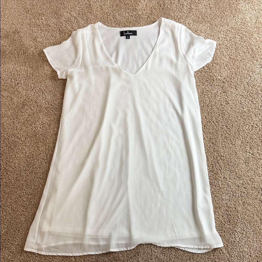 Lulu's Cream V-Neck Mini Dress
